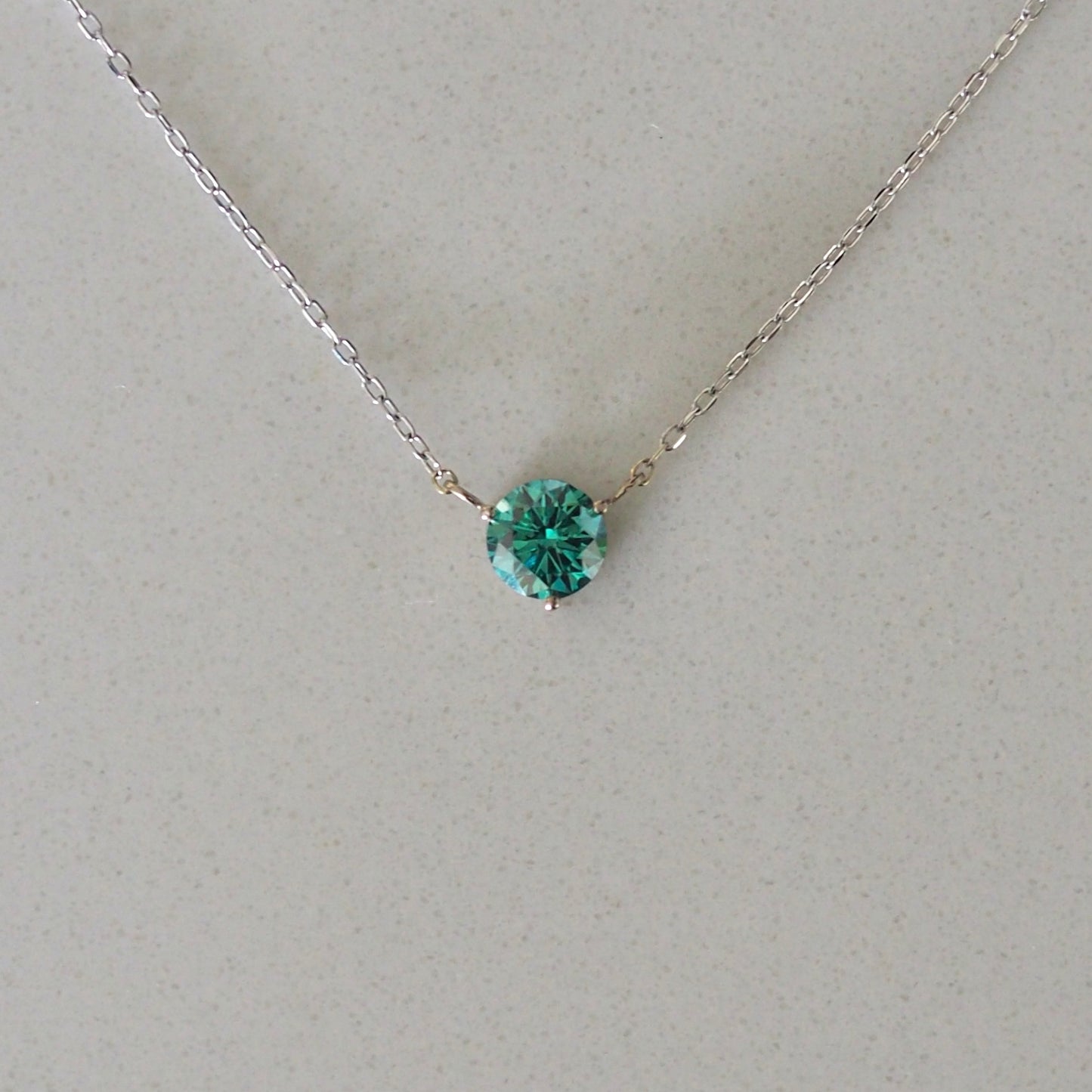 0.75ct Round Green Moissanite Floating Gem Necklace