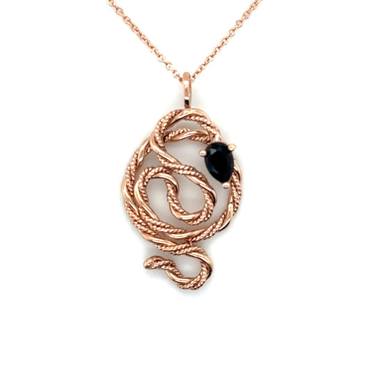 Onyx Snake Necklace • 14k Rose Gold