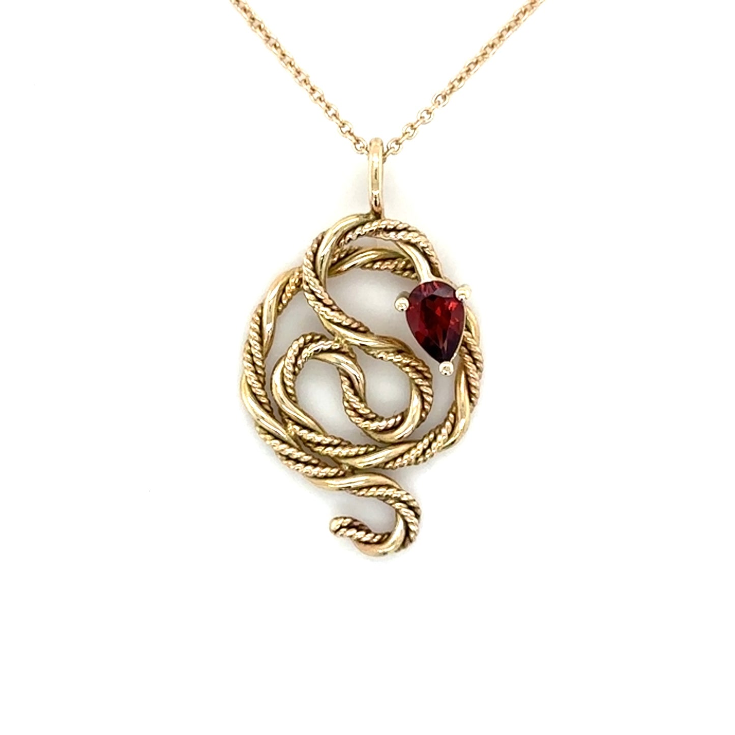 Red Garnet Snake Necklace • 14k Yellow Gold