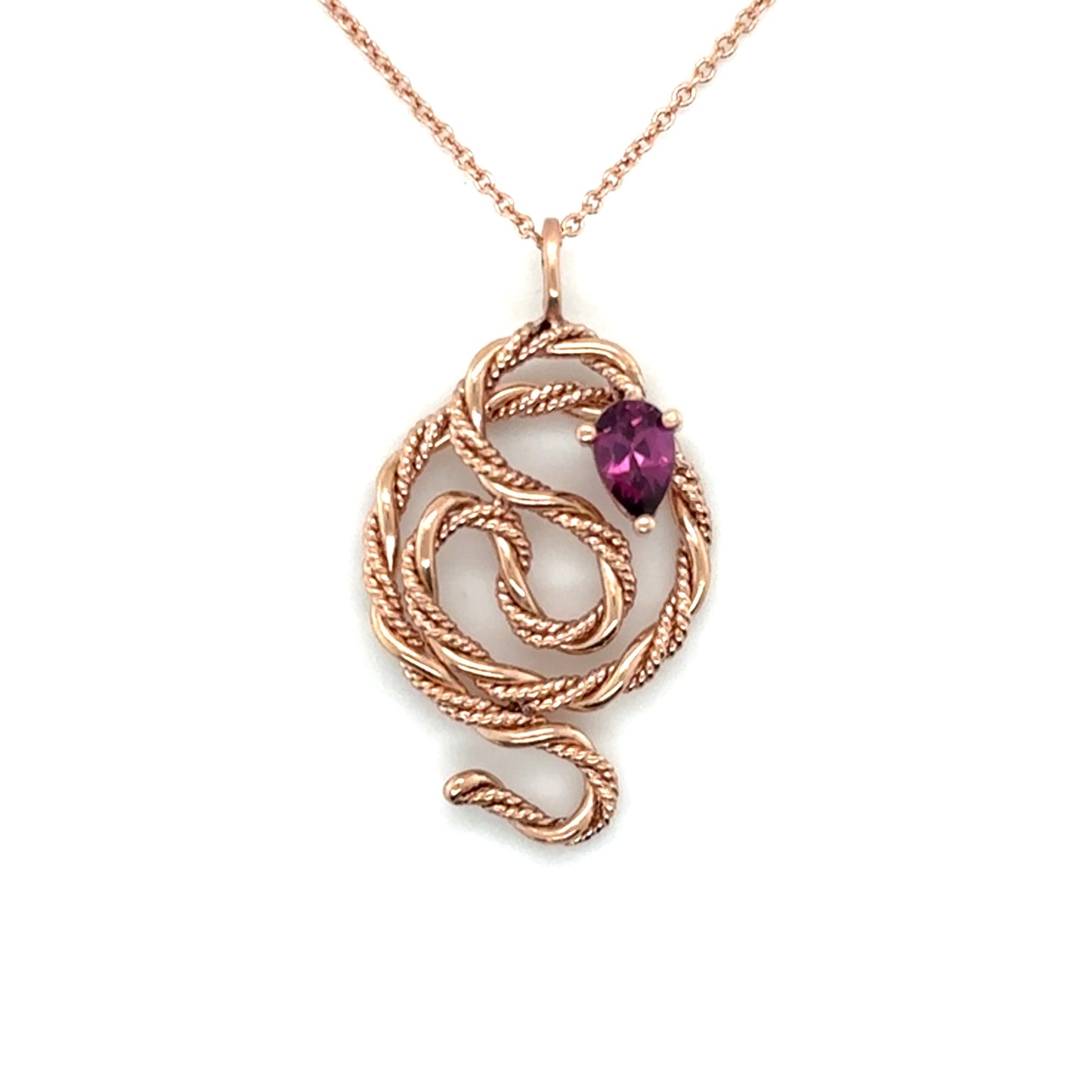 Rhodolite Garnet Snake Necklace • 14k Rose Gold