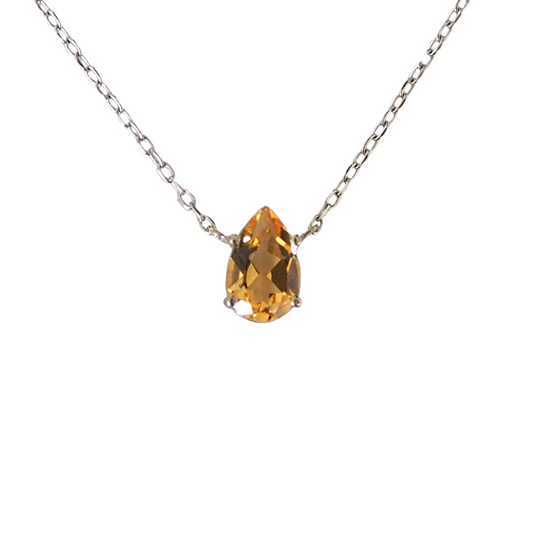 8x5mm Pear Citrine Floating Gem Necklace