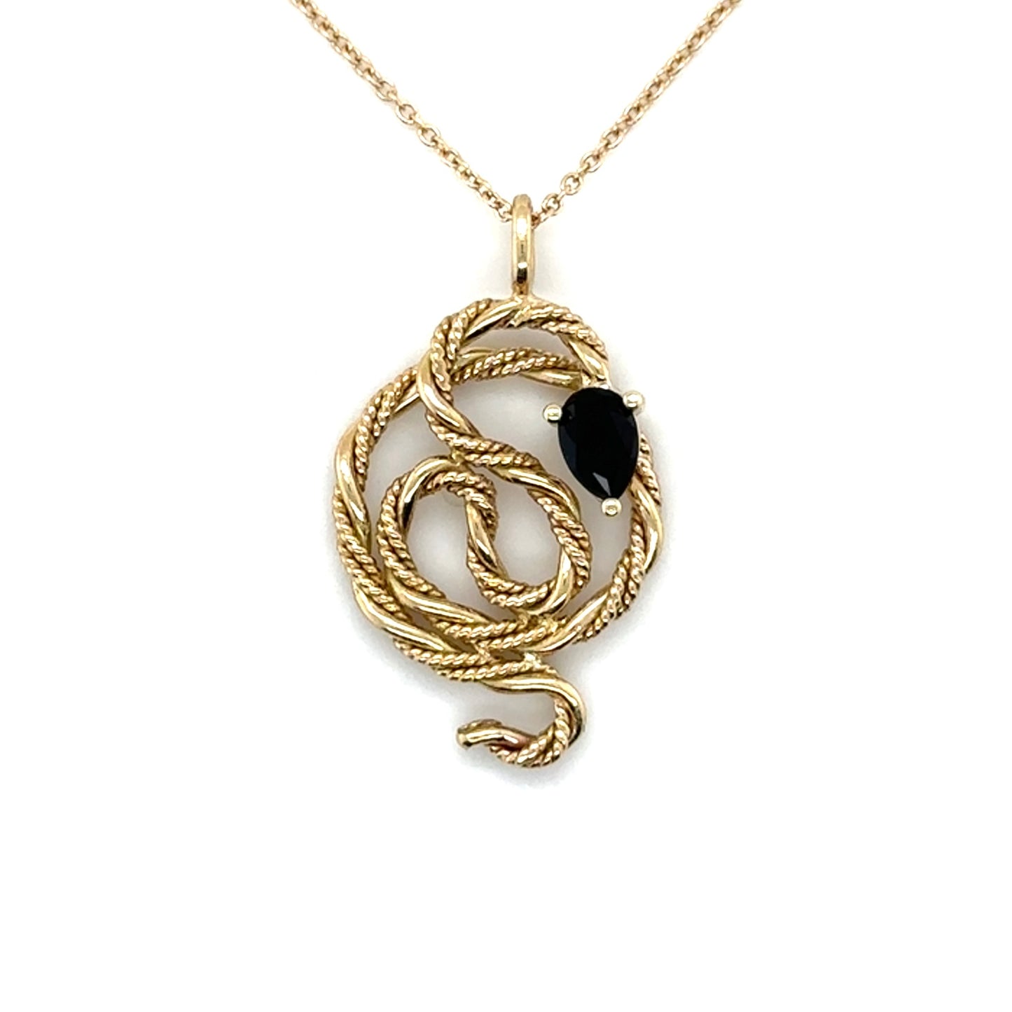 Onyx Snake Necklace • 14k Yellow Gold