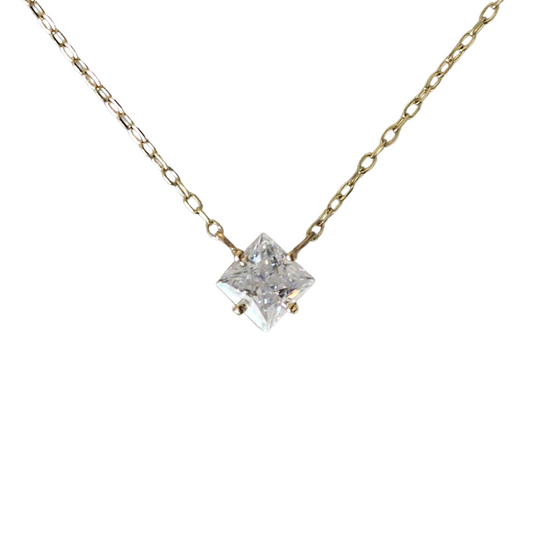 0.8ct Princess Cut Moissanite Floating Gem Necklace