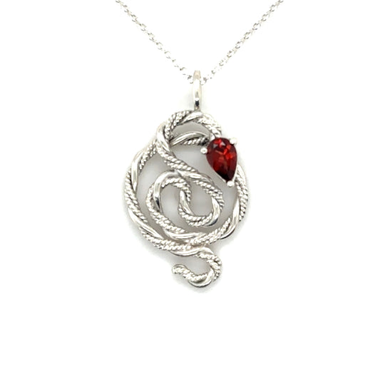 Red Garnet Snake Necklace • Sterling Silver