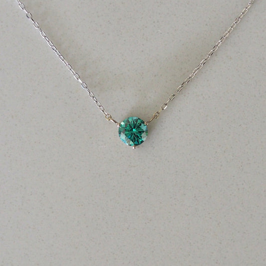 0.75ct Round Green Moissanite Floating Gem Necklace