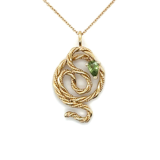 Green Sapphire Snake Necklace • 14k Yellow Gold