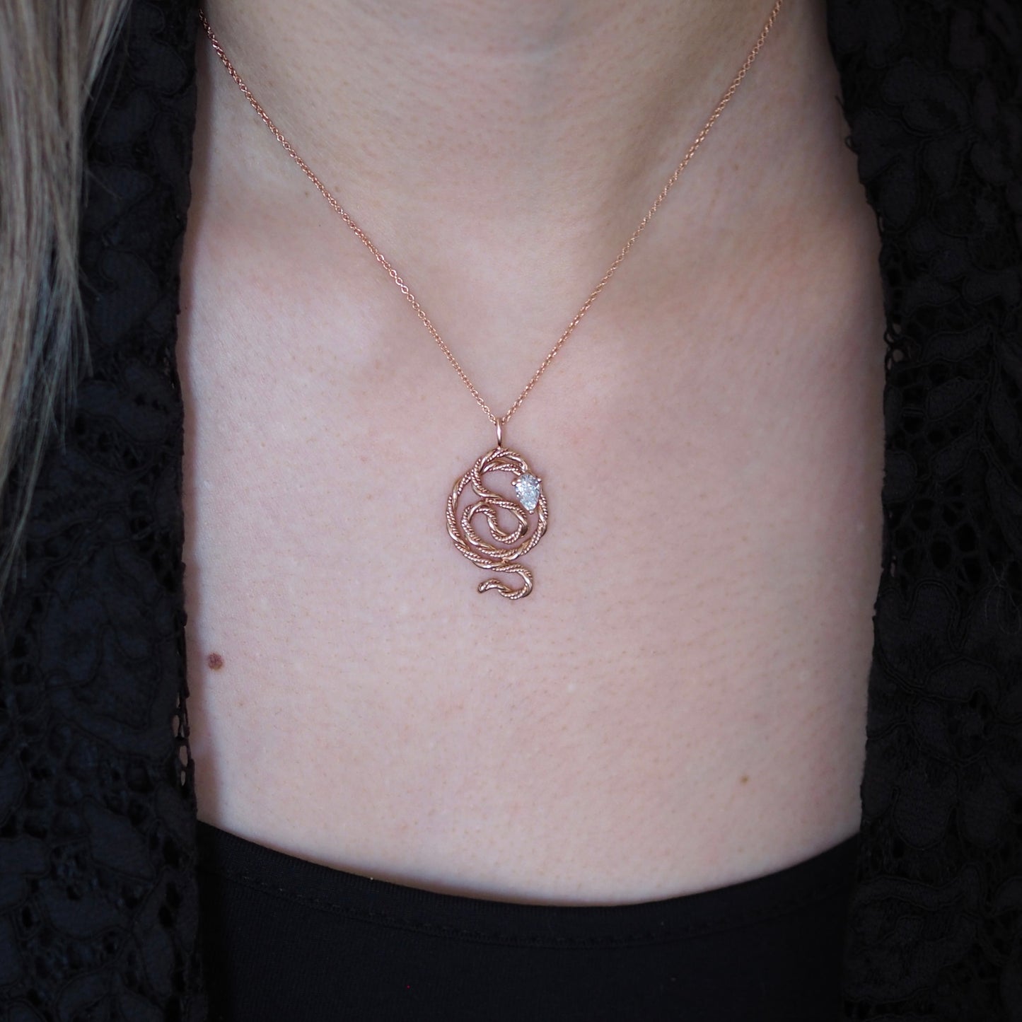 Diamond Snake Necklace • 14k Rose Gold