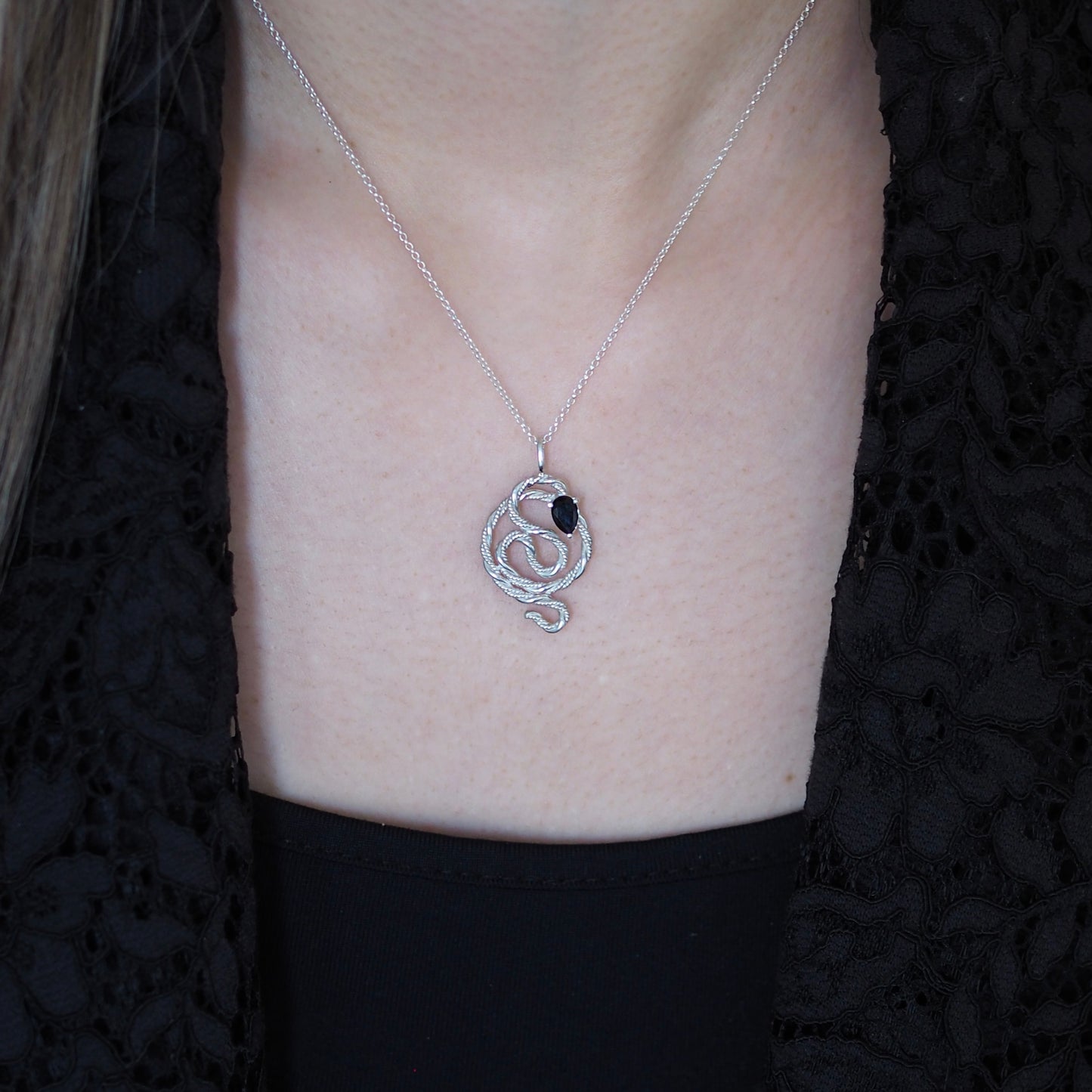 Onyx Snake Necklace • Sterling Silver