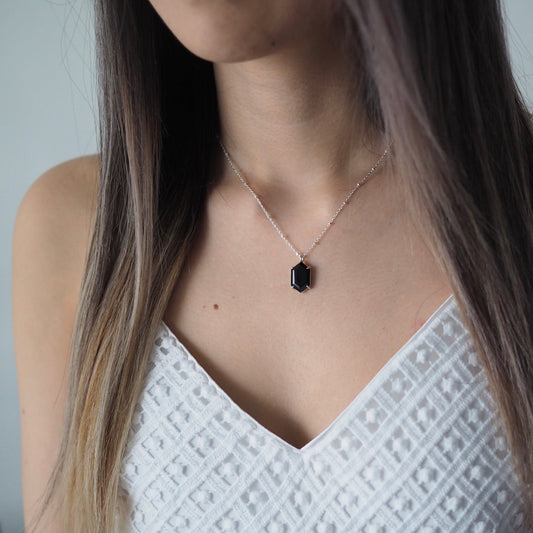 Elongated Hexagon Onyx Pendant